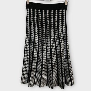 LAPIS Black and White Houndstooth Wool Blend Midi Skirt